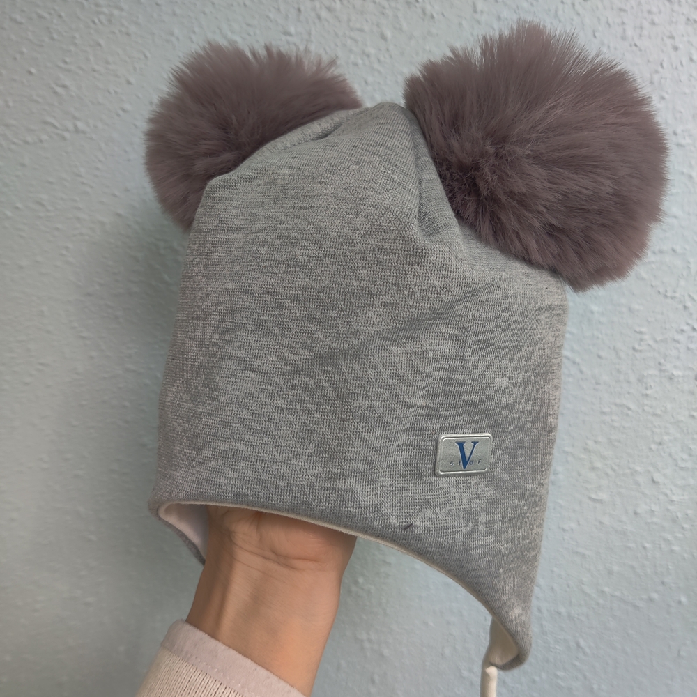 Gray Pom-Pom Kids Hat